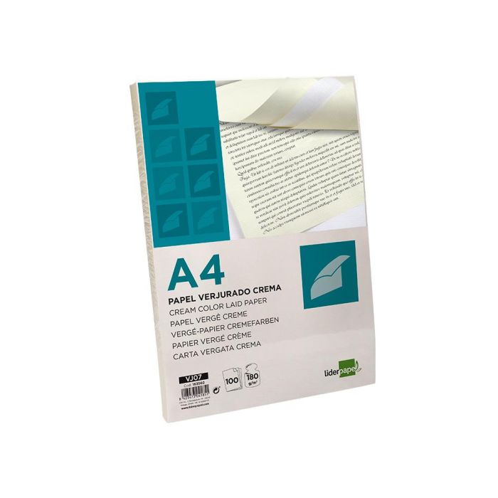 Papel Verjurado Liderpapel A4 180 gr-M2 Crema Paquete De 100 Hojas 2