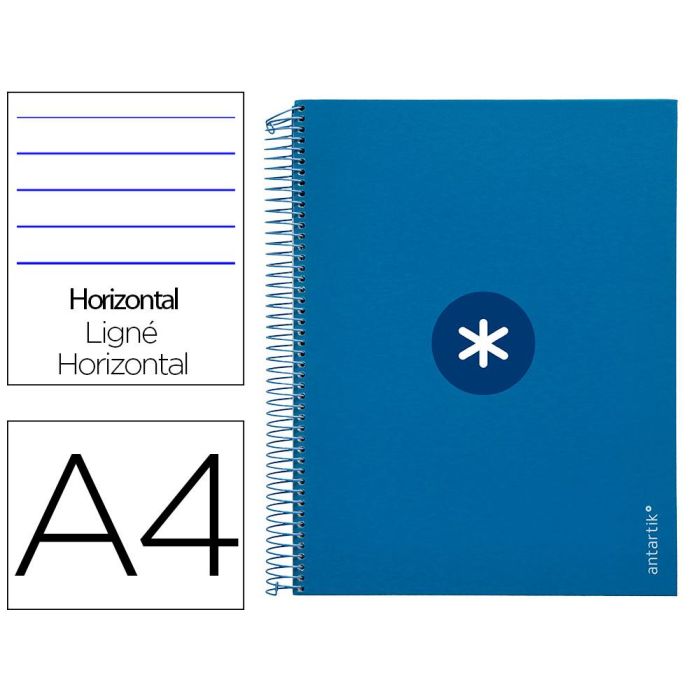 Cuaderno Espiral A4 Micro Antartik Tapa Forrada 120H 90 gr Horizontal 5 Bandas 4 Taladros Color Azul Oscuro