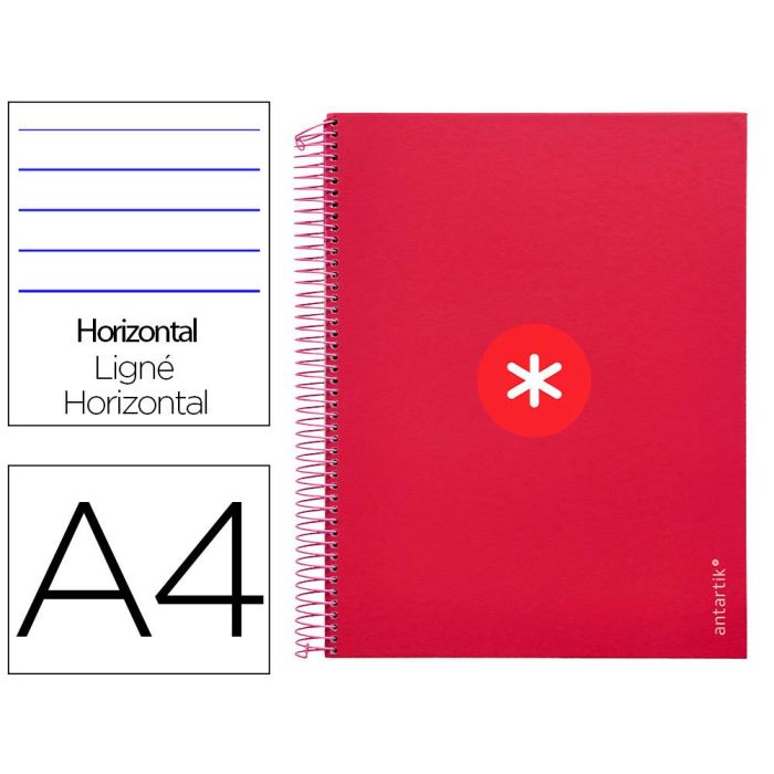 Cuaderno Espiral A4 Micro Antartik Tapa Forrada120H 100 gr Horizontal 5 Banda4 Taladros Color Frambuesa