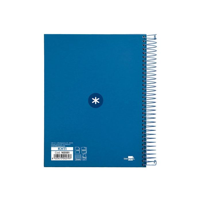 Cuaderno Espiral A5 Micro Antartik Tapa Forrada120H 90 gr Cuadro 5 mm 5 Bandas6 Taladros Color Azul Oscuro 2