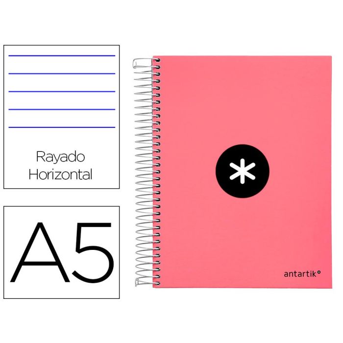 Cuaderno Espiral A5 Micro Antartik Tapa Forrada120H 100 gr Horizontal 5 Banda6 Taladros Color Coral