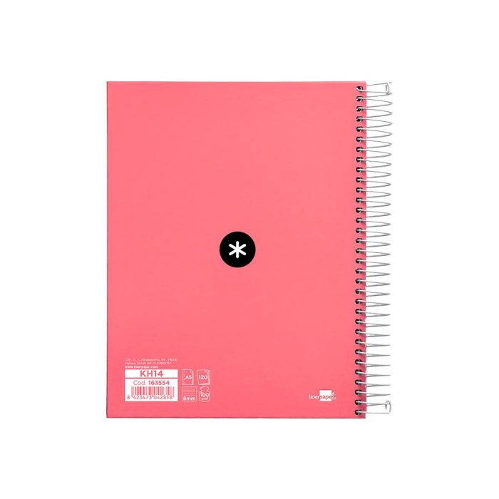 Cuaderno Espiral A5 Micro Antartik Tapa Forrada120H 100 gr Horizontal 5 Banda6 Taladros Color Coral 2