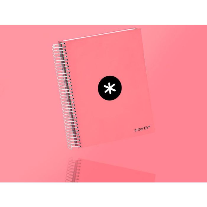 Cuaderno Espiral A5 Micro Antartik Tapa Forrada120H 90 gr Liso 5 Bandas 6 Taladros Color Coral 8