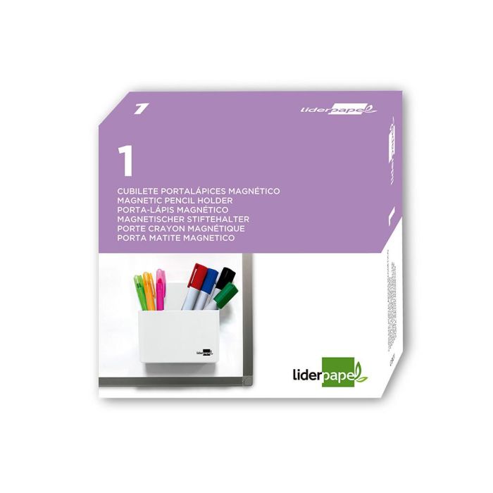 Cubilete Portalapices Liderpapel Blanco Opaco Plastico Magnetico 125x75X40 mm 1