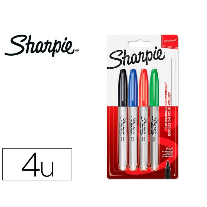 Sharpie Marcador Permanente Fine Punta Redonda 0.9 mm C-Surtidos Básicos Blister 4 Ud