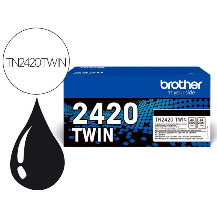 Toner Brother Tn2420Twin Para Dcp-L2510- 2530 - 2550 - Hl-L2375 Negro 3000 Paginas Pack 2 Unidades