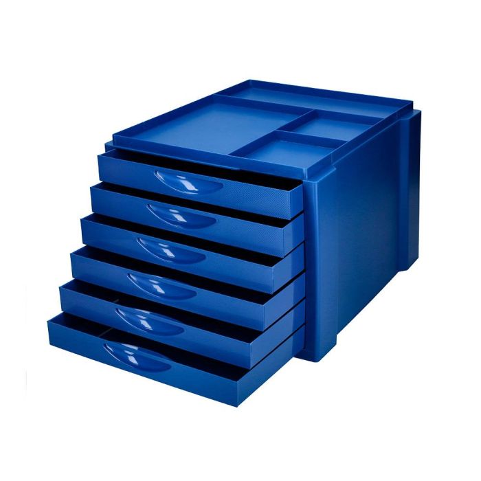 Fichero Cajones De Sobremesa Q-Connect Bandeja Organizadora Superior 6 Cajones Color Azul Opaco 1