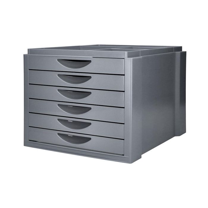 Fichero Cajones De Sobremesa Q-Connect Bandeja Organizadora Superior 6 Cajones Color Gris Opaco 2