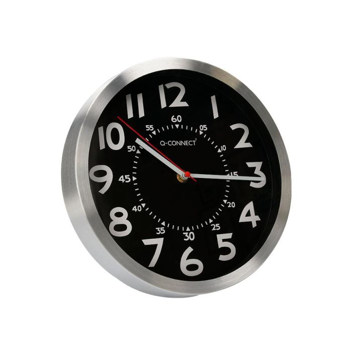 Reloj Q-Connect De Pared Metalico Redondo 25 cm Movimiento Silencioso Color Negro Con Esfera Cromado 3