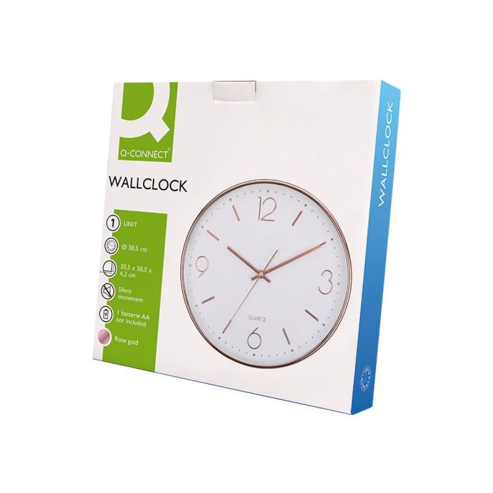 Reloj Q-Connect De Pared Metalico Redondo 30,5 cm Movimiento Silencioso Color Rosa Dorado 8