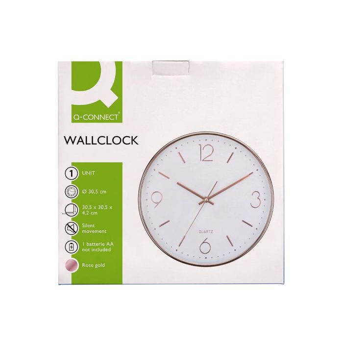 Reloj Q-Connect De Pared Metalico Redondo 30,5 cm Movimiento Silencioso Color Rosa Dorado 7