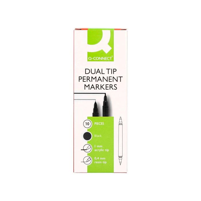 Rotulador Q-Connect Marcador Permanente Doble Punta Color Negro 4 mm Y 1 mm 10 unidades 3