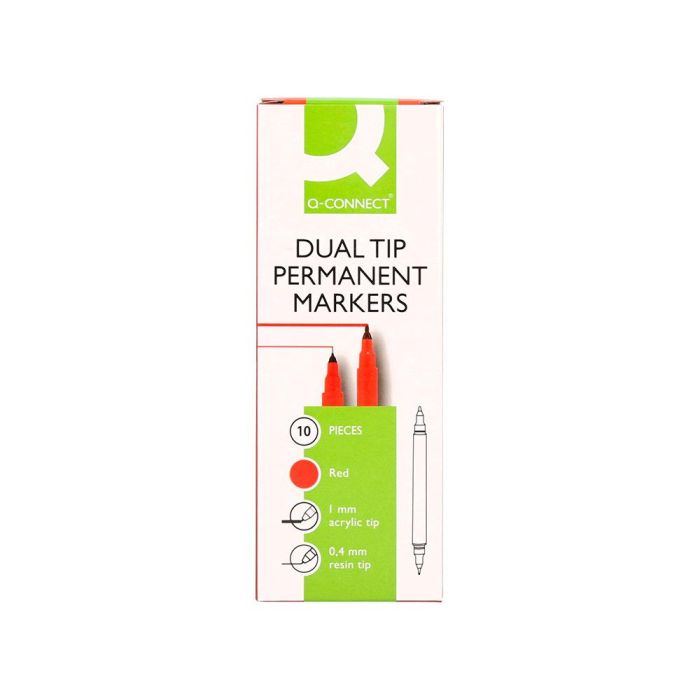 Rotulador Q-Connect Marcador Permanente Doble Punta Color Rojo 0,4 mm Y 1 mm 10 unidades 8