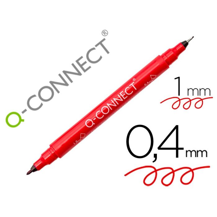 Rotulador Q-Connect Marcador Permanente Doble Punta Color Rojo 0,4 mm Y 1 mm 10 unidades