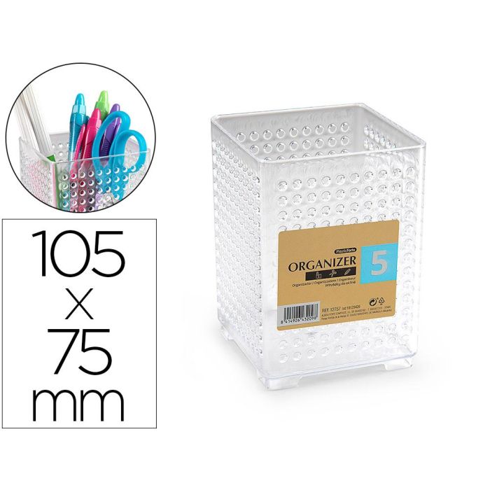 Cubilete Portalapices Plastiforte Transparente Plastico Organizer Cuadrado Nº5 75x75X105 mm