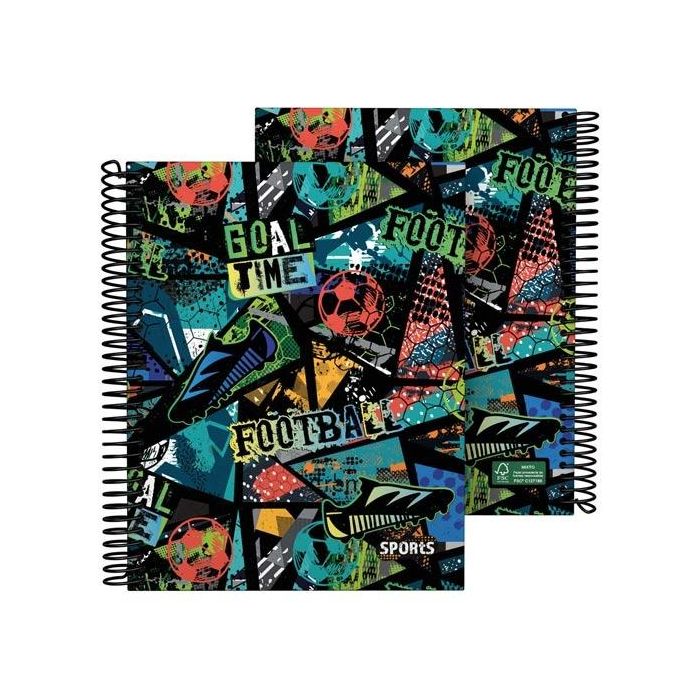Grafoplás cuaderno espiral sports football a5 90h 5 materias 5x5mm t/dura cartón plastificado Grafoplás cuaderno espiral sports football a5 90h 5 materias 5x5mm t/dura cartón plastificado