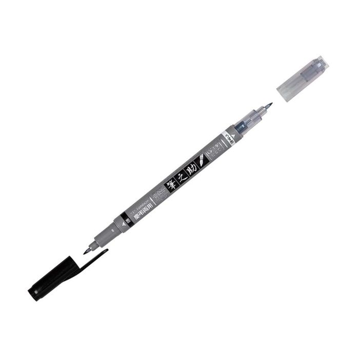 Rotulador Tombow Fudenosuke Tinta Base De Agua Doble Punta Blanda Color Gris-Negro 2