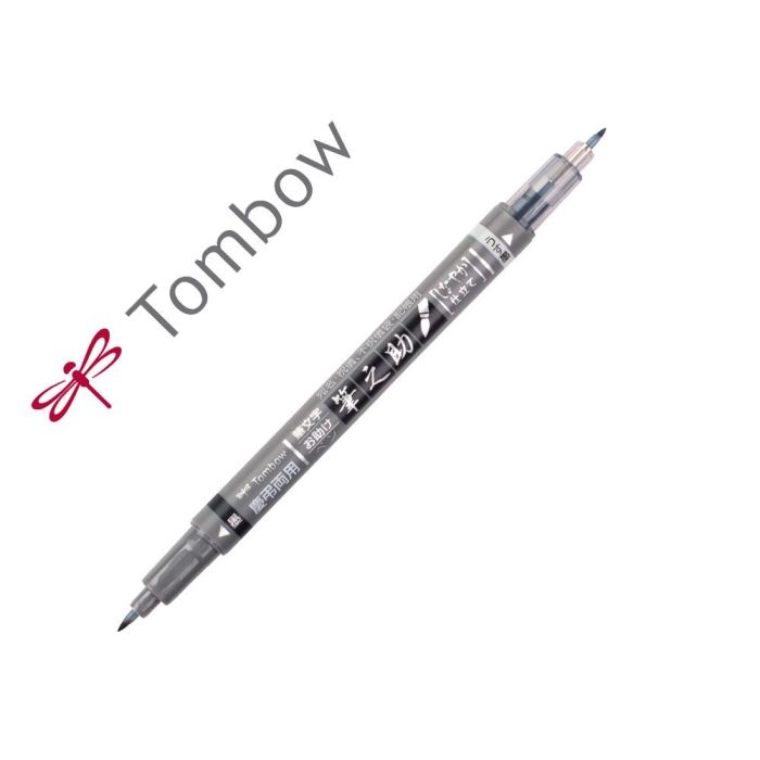 Rotulador Tombow Fudenosuke Tinta Base De Agua Doble Punta Blanda Color Gris-Negro