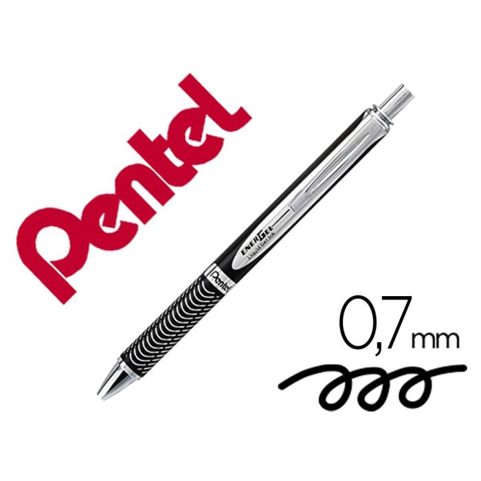 Boligrafo Pentel Energel Bl407A Retractil 0,7 mm Tinta Gel Negra Cuerpo Metalico Plata Con Estuche