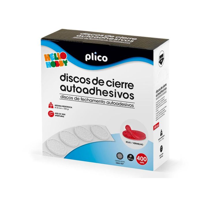 Disco De Cierre Plico Velcro Autoadhesivo 20 mm Diametro Color Rojo Caja De 400 Unidades