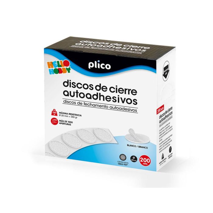 Disco De Cierre Plico Velcro Autoadhesivo 20 mm Diametro Color Blanco Caja De 200 Unidades