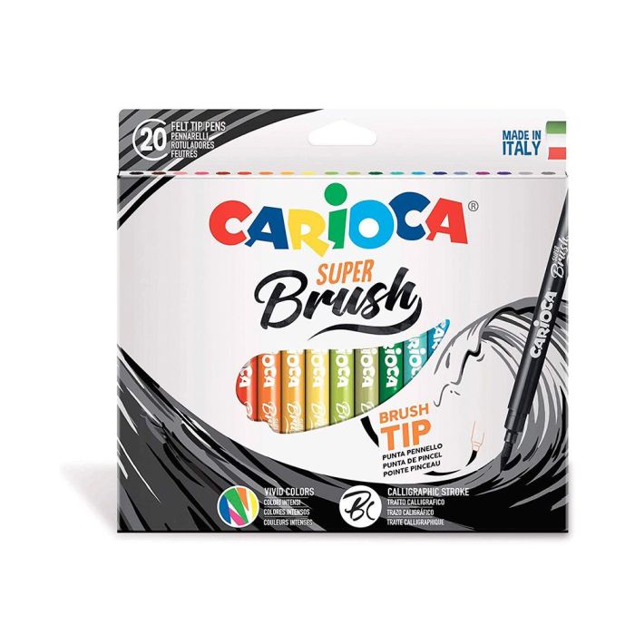 Rotulador Carioca Punta De Pincel Lavable Caja De 20 Unidades Colores Surtidos 1