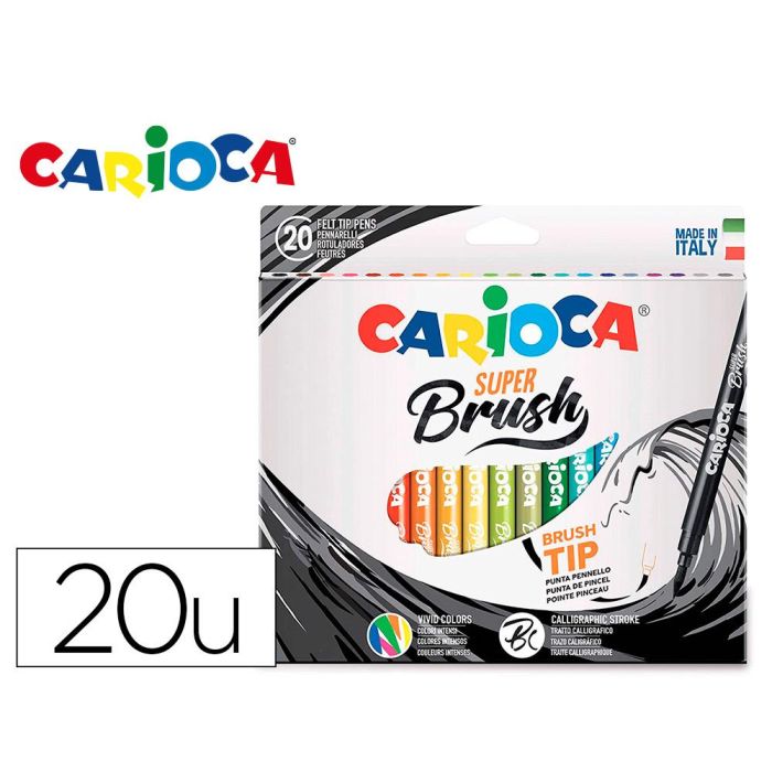 Rotulador Carioca Punta De Pincel Lavable Caja De 20 Unidades Colores Surtidos