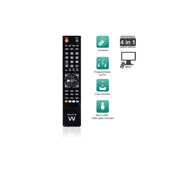Ewent EW1570 mando a distancia DTT, DVD/Blu-ray, Proyector, SAT, STB, Altavoz para barra de sonido, TV, Universal, VCR Botones 1