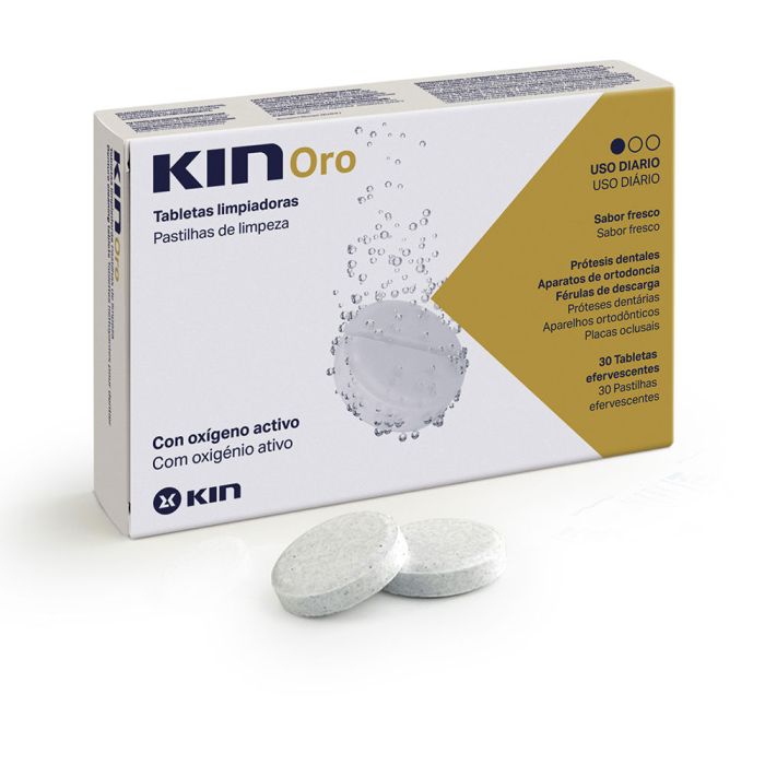 Tabletas Limpiadoras para Dentaduras Postizas Kin Kin Oro 30 unidades