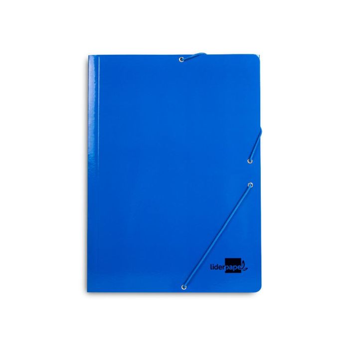 Carpeta Liderpapel Gomas Folio 3 Solapas Carton Plastificado Color Azul