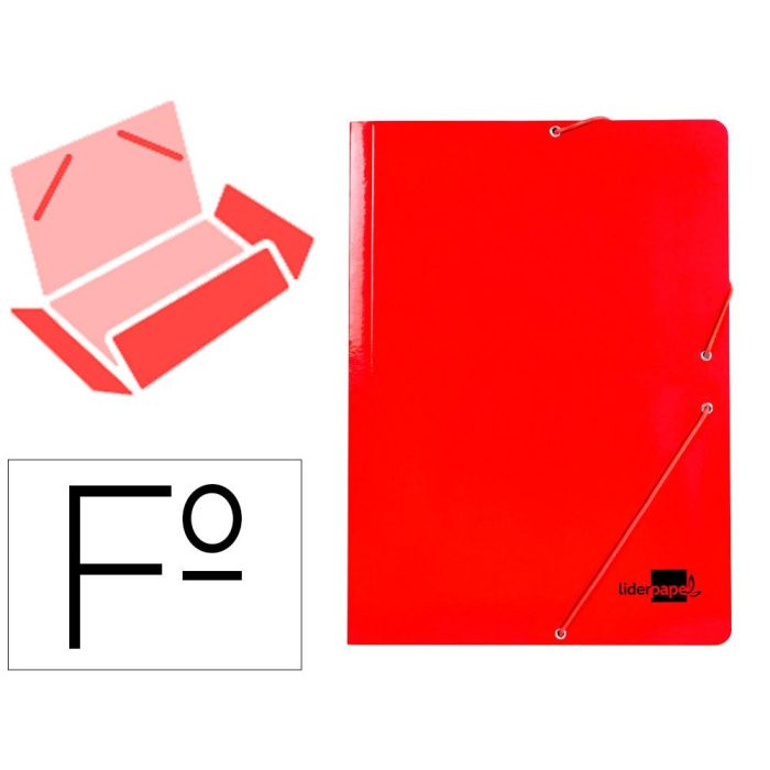 Carpeta Liderpapel Gomas Folio 3 Solapas Carton Plastificado Color Rojo