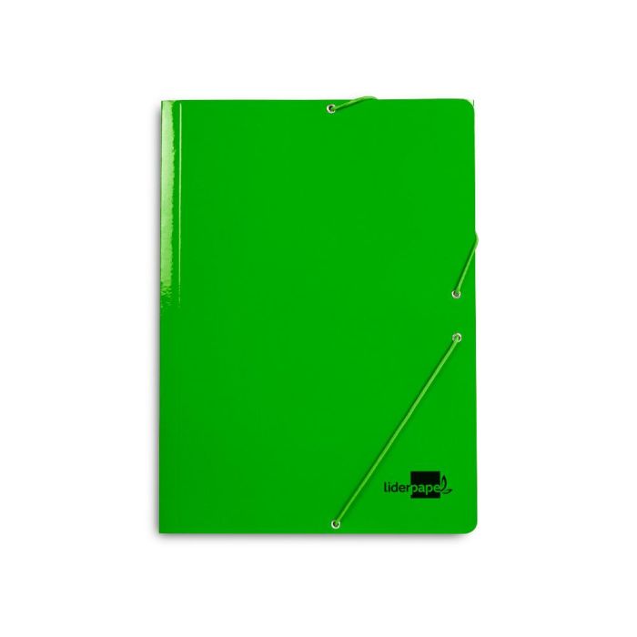 Carpeta Liderpapel Gomas Folio 3 Solapas Carton Plastificado Color Verde