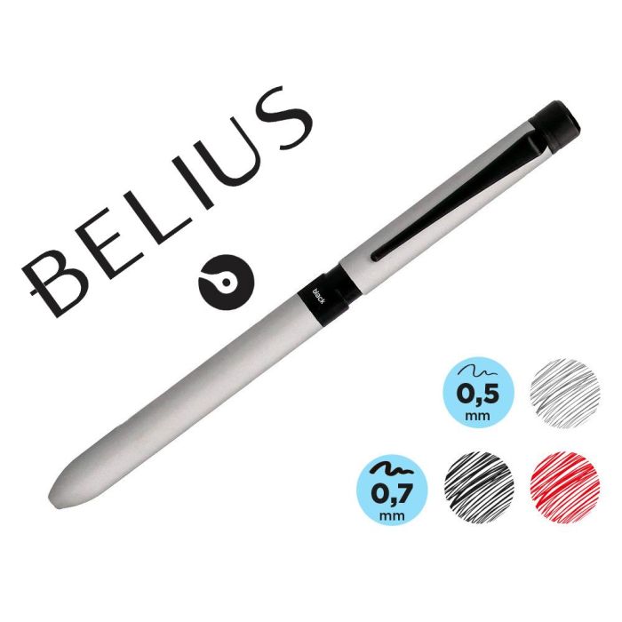 Boligrafo Belius Zurich 3 En 1 Cuerpo Plateado Tinta Negra Y Roja Portaminas 0,5 mm En Estuche