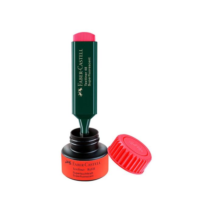 Tinta Rotulador Faber Castell Textliner Fluorescente 1549 Con Sistema Capilar Color Rojo Bote 30 mL 2