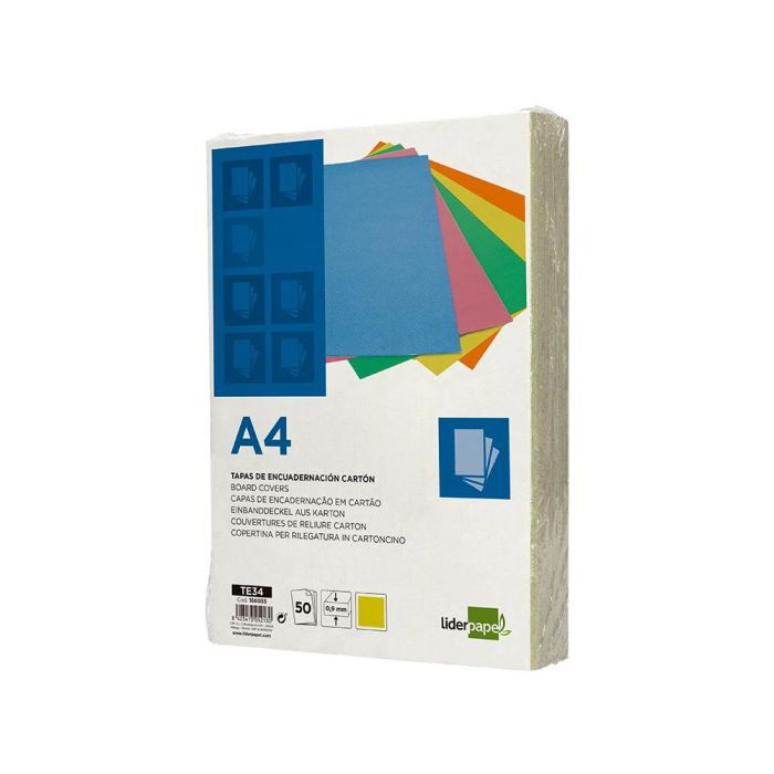 Tapa Encuadernacion Liderpapel Carton A4 0,9 mm Amarillo Fluor Paquete De 50 Unidades 2