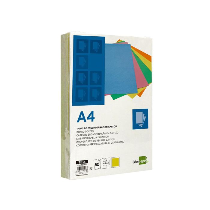 Tapa Encuadernacion Liderpapel Carton A4 0,9 mm Amarillo Fluor Paquete De 50 Unidades 3