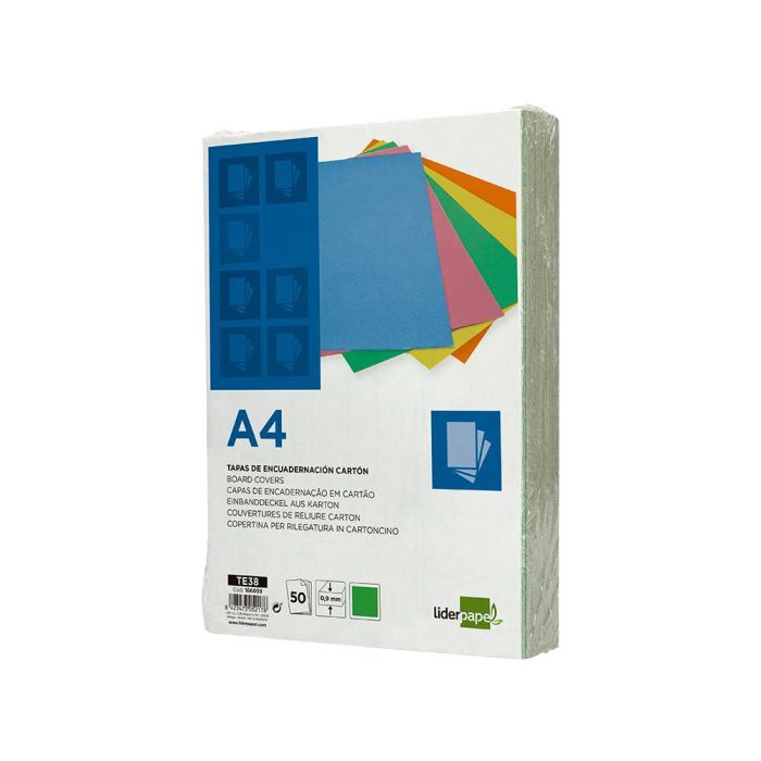 Tapa Encuadernacion Liderpapel Carton A4 0,9 mm Verde Fluor Paquete De 50 Unidades 1