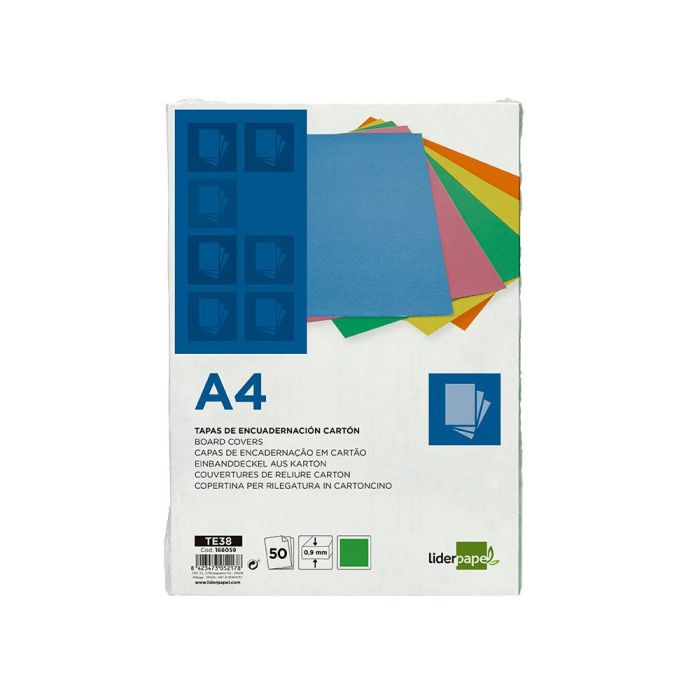 Tapa Encuadernacion Liderpapel Carton A4 0,9 mm Verde Fluor Paquete De 50 Unidades
