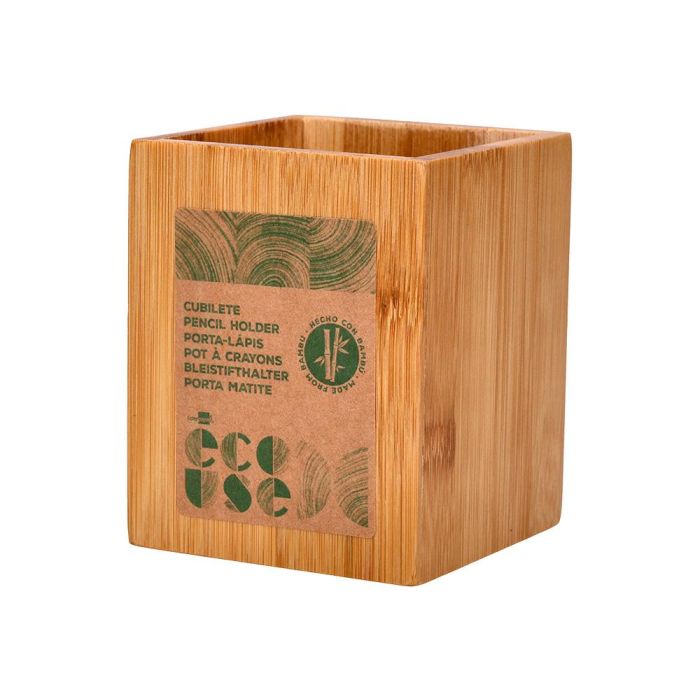 Cubilete Portalapices Liderpapel Bambu 100% Natural Ecouse Cuadrado 80x80X100 mm