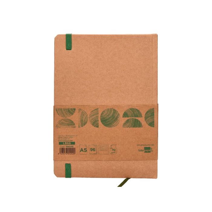 Libreta Liderpapel Ecouse 100% Reciclada A5 96 Hojas 70 gr-M2 Horizontal Con Gomilla Y Marca Paginas 1