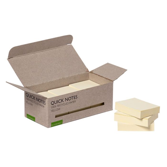 Bloc De Notas Adhesivas Quita Y Pon Q-Connect 38x51 mm 100% Papel Reciclado Amarillo En Caja De Carton 12 unidades 3