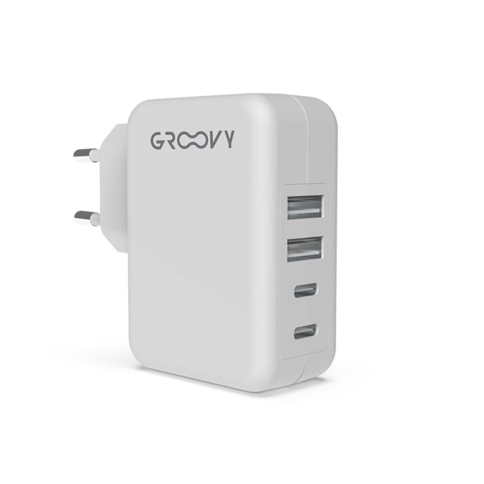 Cargador De Pared Groovy 2 Usb + 2 Usb-C 4.8A Color Blanco