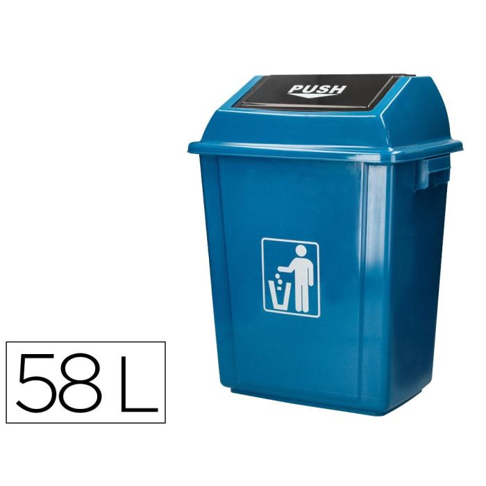 Papelera Contenedor Q-Connect Plastico Con Tapa De Balancin 58 Litros Azul 470x330x760 mm