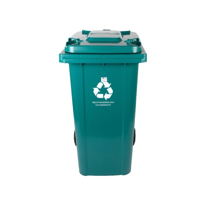 Papelera Contenedor Q-Connect Plastico Con Tapadera Y Ruedas 240 Litros Verde 1040x620X610 mm 9