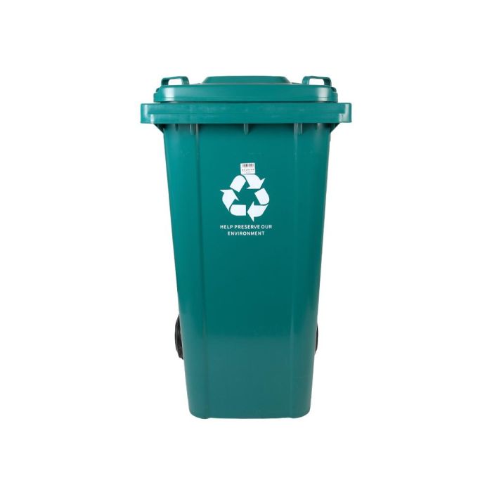 Papelera Contenedor Q-Connect Plastico Con Tapadera Y Ruedas 240 Litros Verde 1040x620X610 mm 1