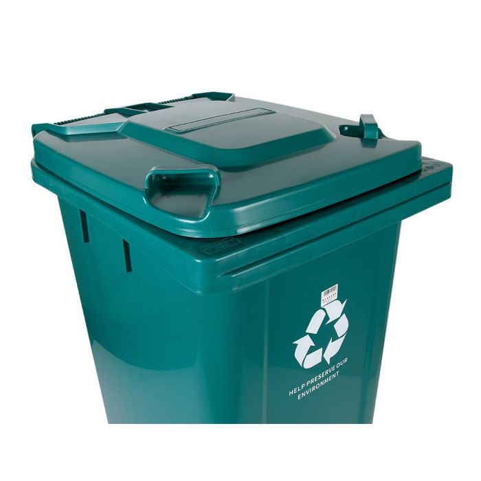 Papelera Contenedor Q-Connect Plastico Con Tapadera Y Ruedas 240 Litros Verde 1040x620X610 mm 4