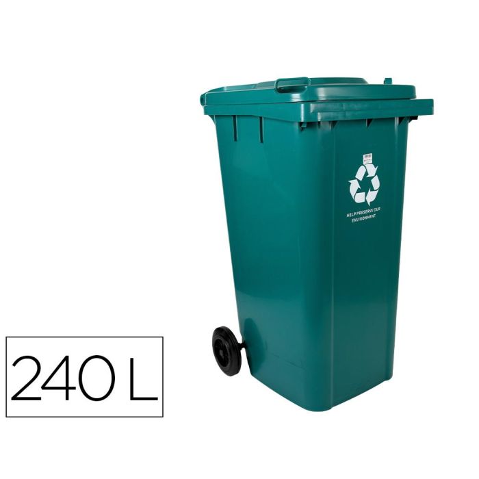 Papelera Contenedor Q-Connect Plastico Con Tapadera Y Ruedas 240 Litros Verde 1040x620x610 mm