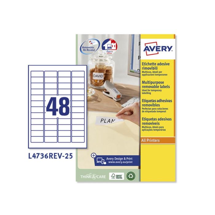 Etiqueta Adhesiva Avery Blanca Removible Para Laser Ink-Jet Fotocopiadora 45,7X 21,2 mm Caja De 1200 Unidades 1