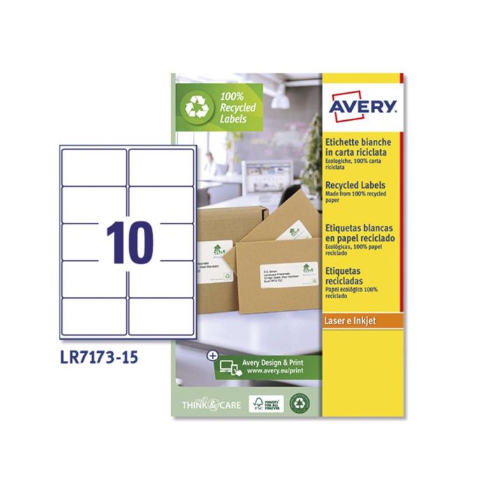 Etiqueta Adhesiva Avery Blanca Permanente Reciclada 100% Paraimpresora Laser 99,1x57 mm Caja De 150 Unidades 1