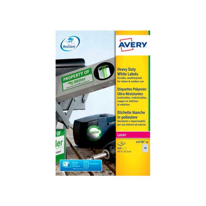 Etiqueta Adhesiva Resistente Avery Poliester Blanco Laser 45,7x21,2 mm Caja De 960 Unidades 1